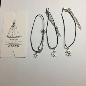 New 3 in 1 Star Moon Sun Black Cord Ankle Wrist Bracelet Fashion Jewelry